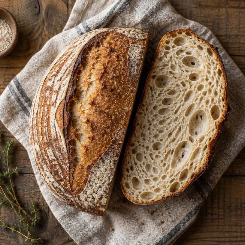 Classic sourdough batard with open crumb